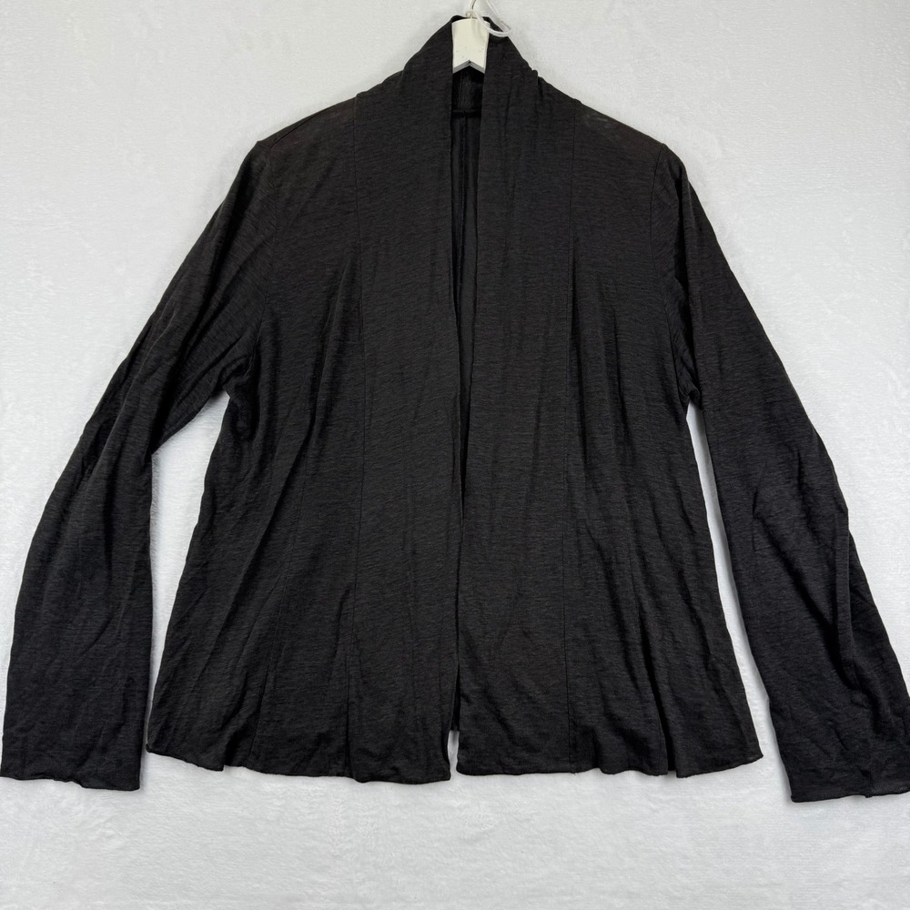 Eileen Fisher 100% Linen Turtleneck Long Sleeve Top Size L Charcoal Grey